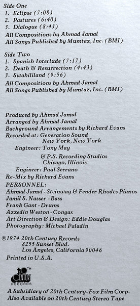 Ahmad Jamal : Jamal Plays Jamal (LP, Album, Pit)