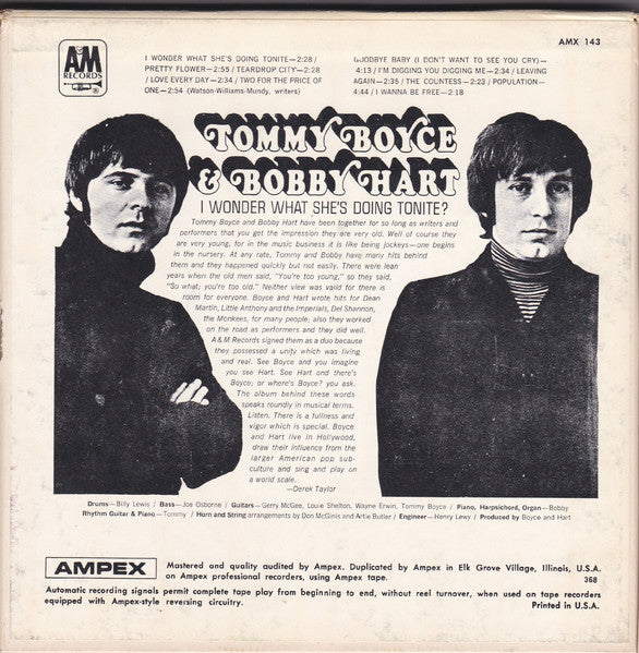 Tommy Boyce & Bobby Hart* : I Wonder What She's Doing Tonite? (Reel, 4tr Stereo, Album)