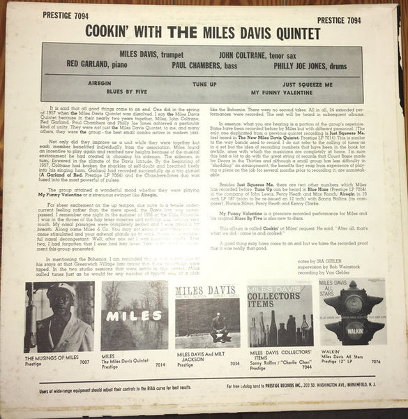 The Miles Davis Quintet : Cookin' With The Miles Davis Quintet (LP, Album, Mono, RP)