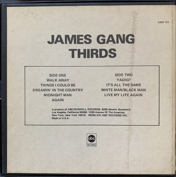James Gang : Thirds (Reel, 4tr Stereo, 7" Reel, Album)