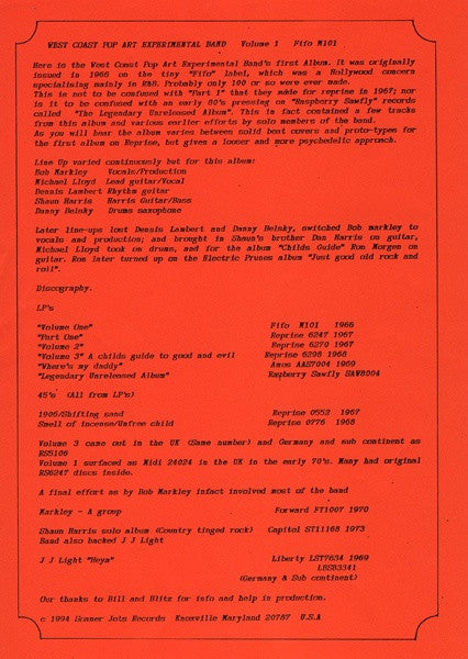 The West Coast Pop Art Experimental Band : Volume 1 (LP, Album, Ltd, RE)