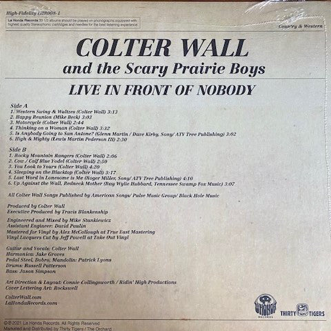 Colter Wall And The Scary Prairie Boys : Live In Front Of Nobody (LP, Album, Ltd)