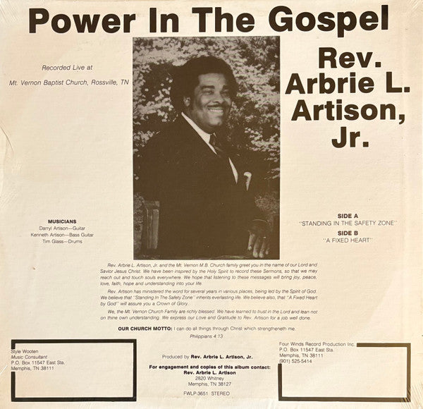 Rev. Arbrie L. Artison Jr, : Power In The Gospel (LP, Album)