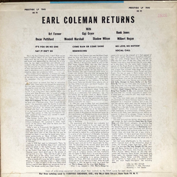 Earl Coleman : Returns (LP, Album)