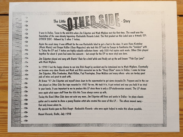 The Other Side* : Live At The "Golden Eagle" Denton, Texas 1987 (LP, Album, Ltd)