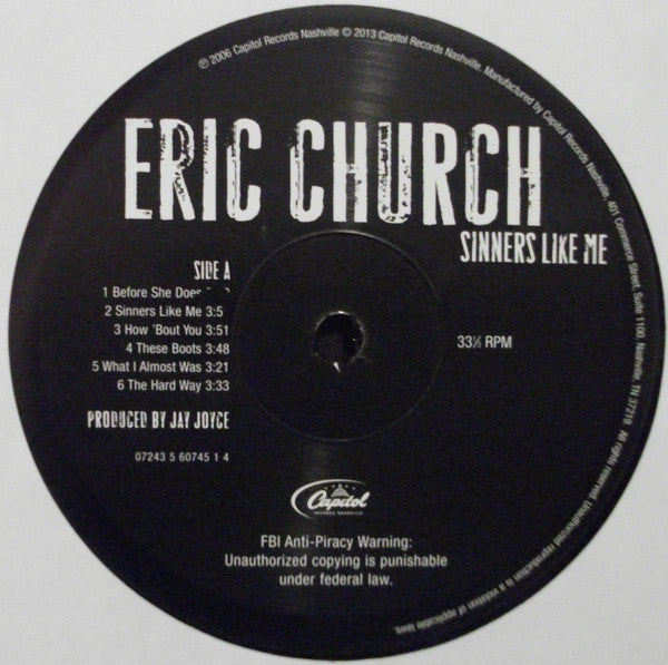 Eric Church : Sinners Like Me (LP, Album, 180)