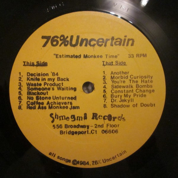 76% Uncertain : Estimated Monkey Time (LP, Album, Yel)