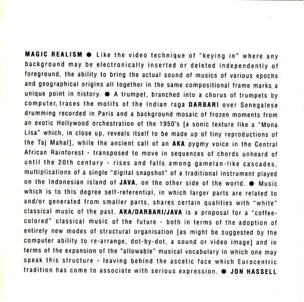 Jon Hassell : Aka / Darbari / Java - Magic Realism (CD, Album)