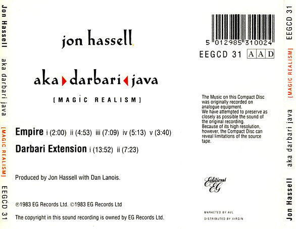 Jon Hassell : Aka / Darbari / Java - Magic Realism (CD, Album)