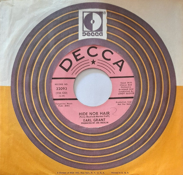 Earl Grant : Hide Nor Hair (7", Single, Promo)