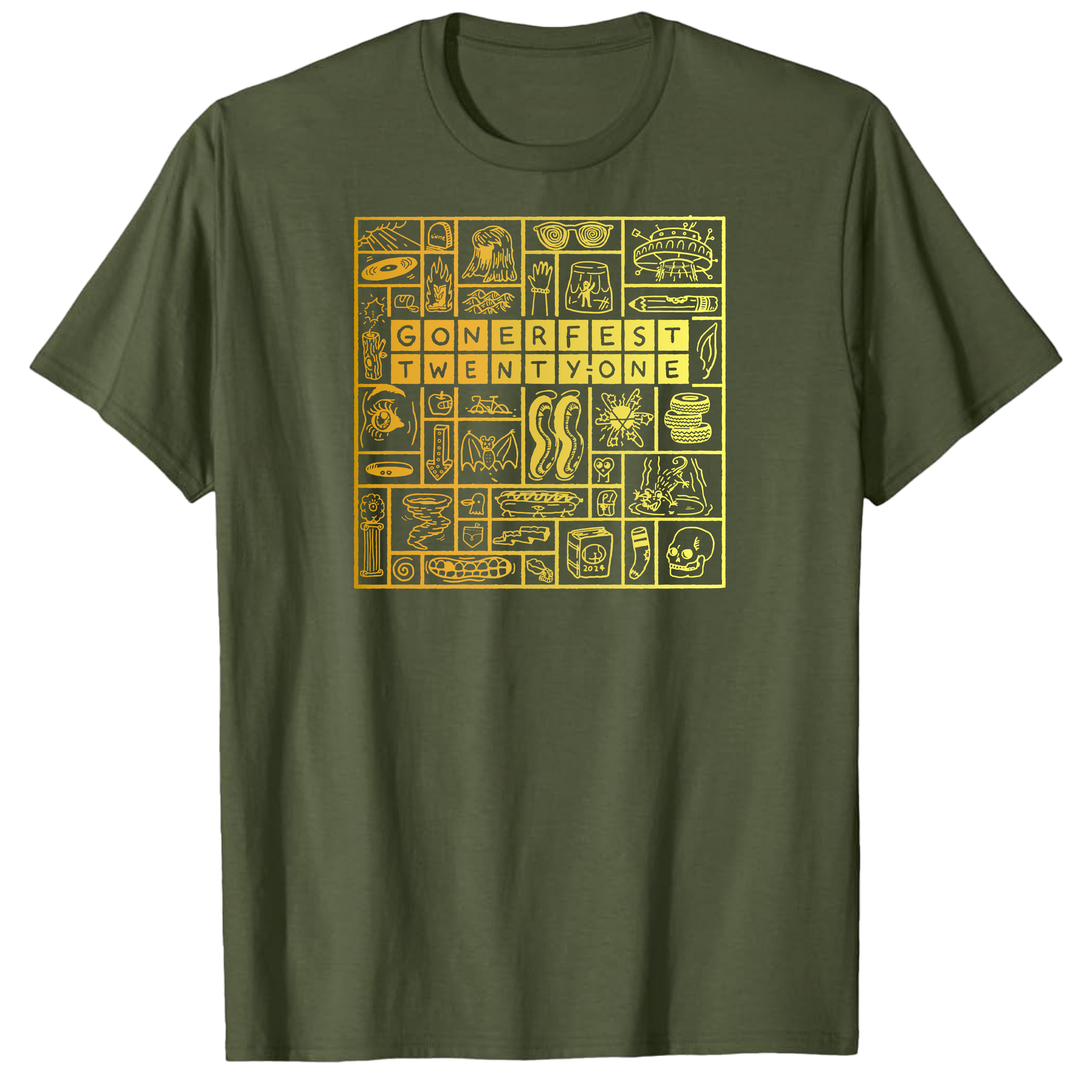 GONERFEST 21 T-Shirt - One Color - Gold Print On Olive Shirt