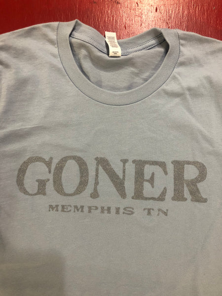 Goner T-Shirt - Silver Ink on Light Blue